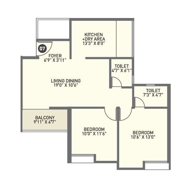 Kiran Swastik Unit plan - 728 sq.ft.