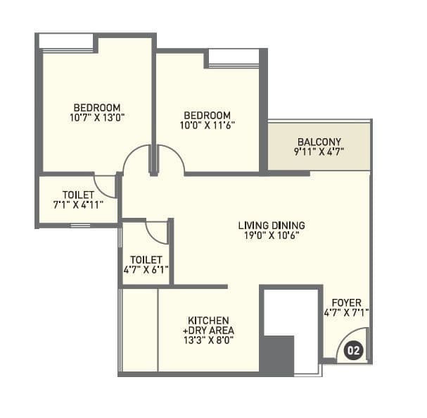 Unit plan - 733 sq.ft.
