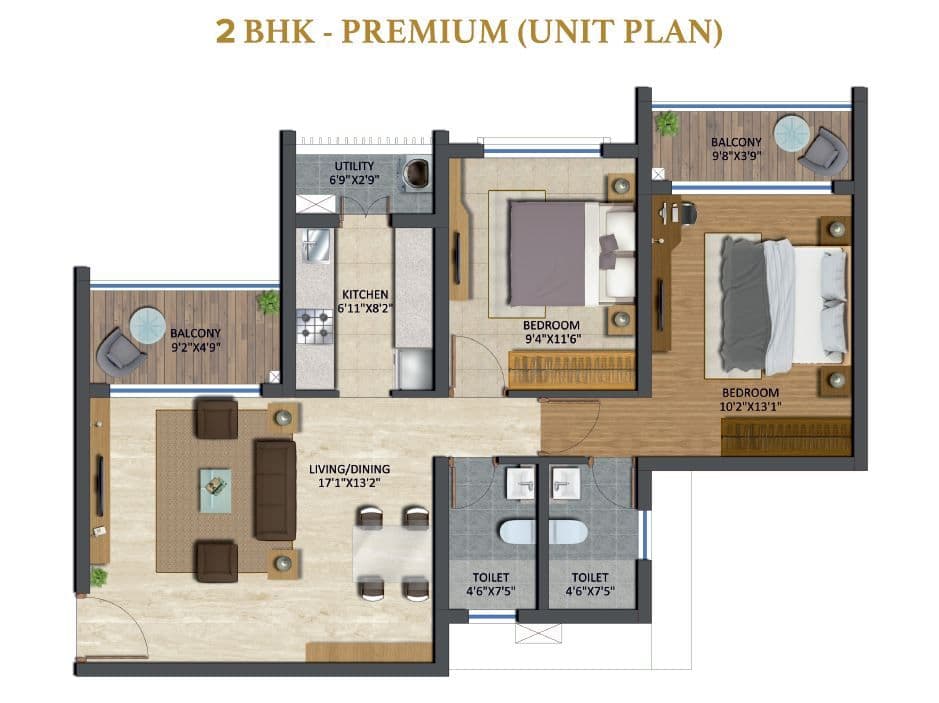 Runwal The Central Park Unit plan - 650 sq.ft.