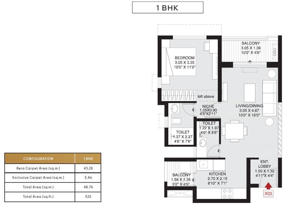 Godrej Emerald Waters Unit plan - 525 sq.ft.