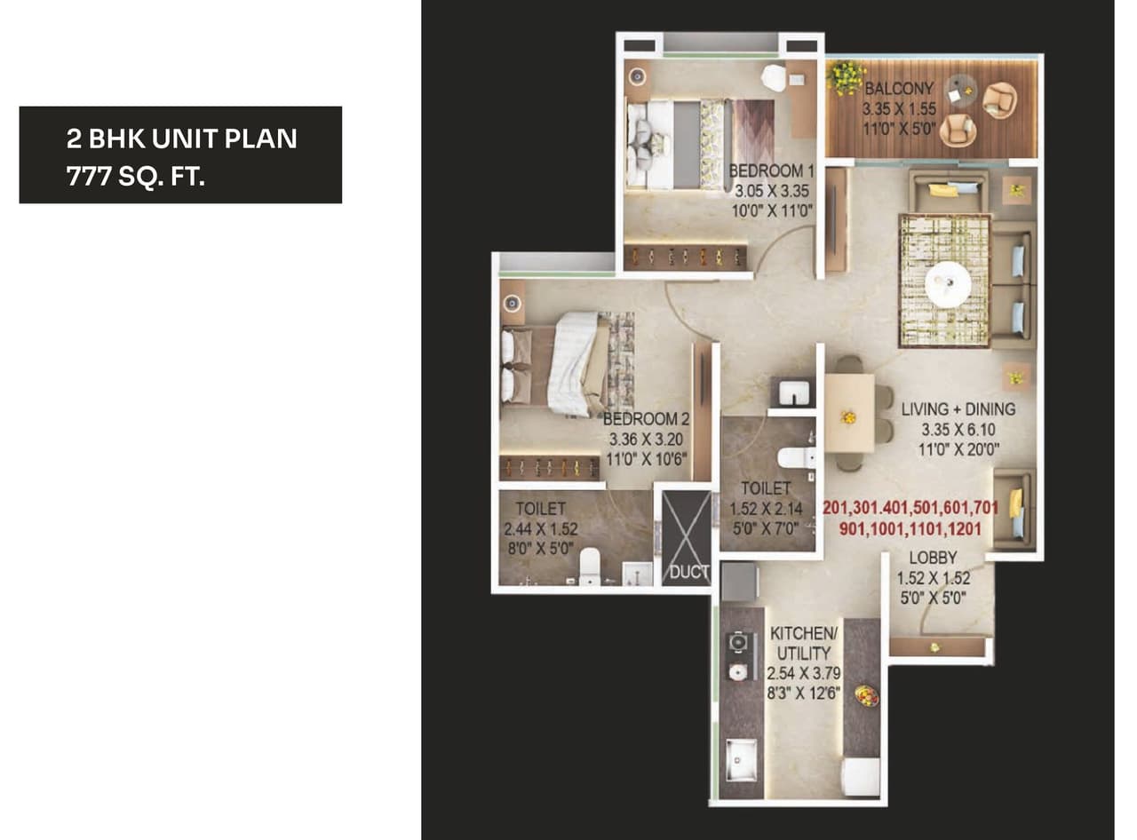 Majestique Warje Unit plan - 777 sq.ft.
