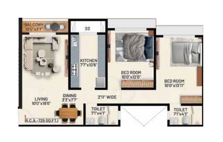 Ambit Everich Unit plan - 725 sq.ft.