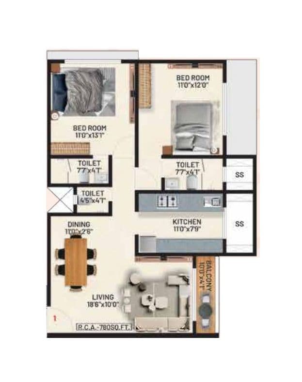 Ambit Everich Unit plan - 780 sq.ft.