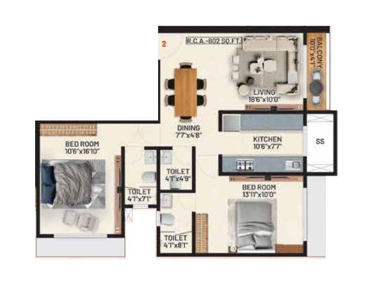 Ambit Everich Unit plan - 802 sq.ft.