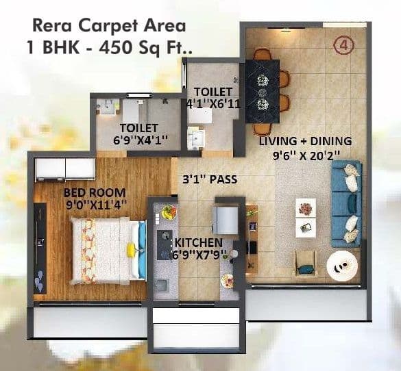 S3 Proxima Unit plan - 450 sq.ft.
