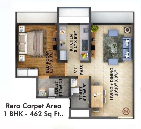 S3 Proxima Unit plan - 462 sq.ft.