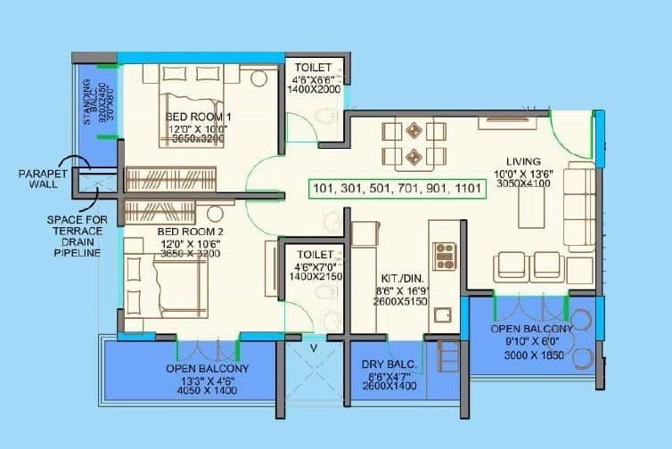AB Kokate Saffron Unit plan - 849 sq.ft.