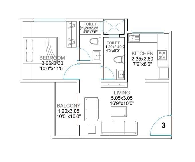 Balaji Oriana World Unit plan - 480 sq.ft.