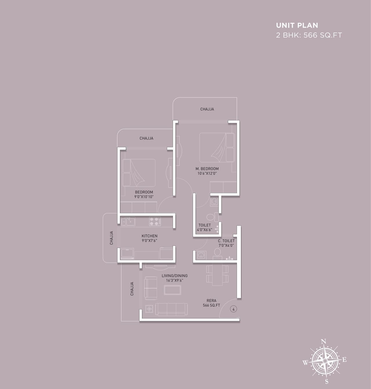 Kabra Garnet Unit plan - 566 sq.ft.