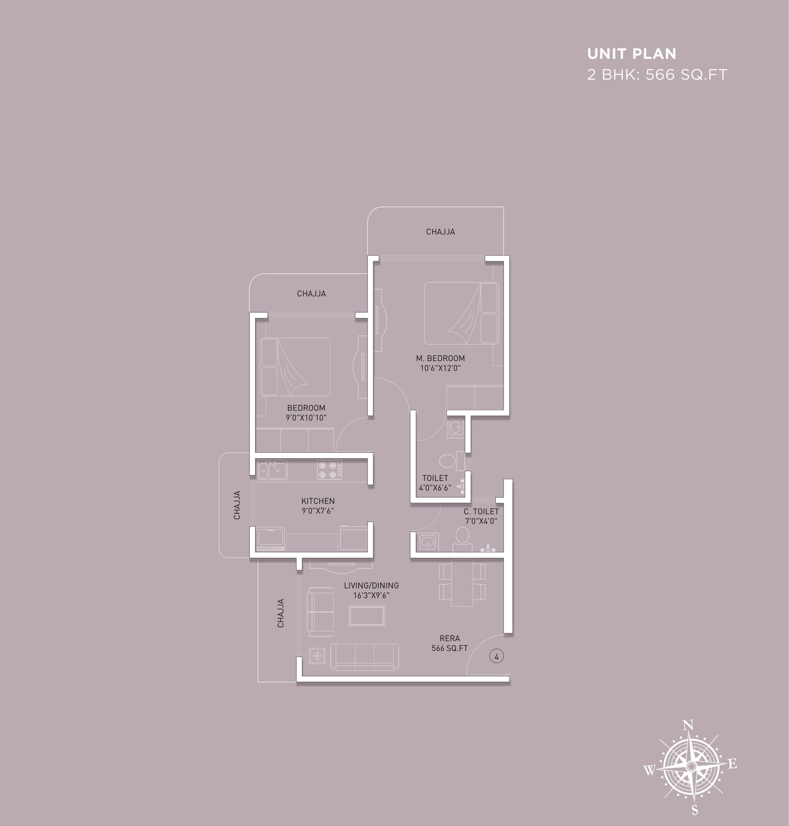 Unit plan - 566 sq.ft.