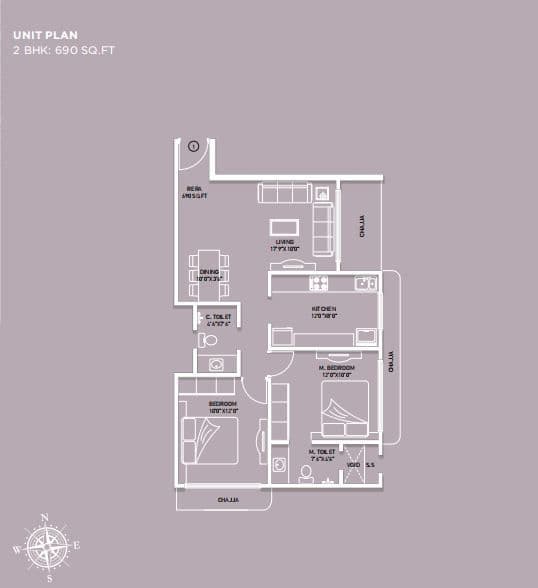 Kabra Garnet Unit plan - 690 sq.ft.