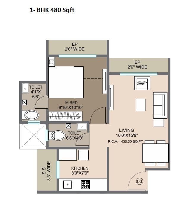 Krishna Trident Unit plan - 480 sq.ft.