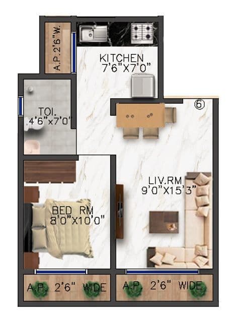 The Vaidiki Signature Unit plan - 370 sq.ft.