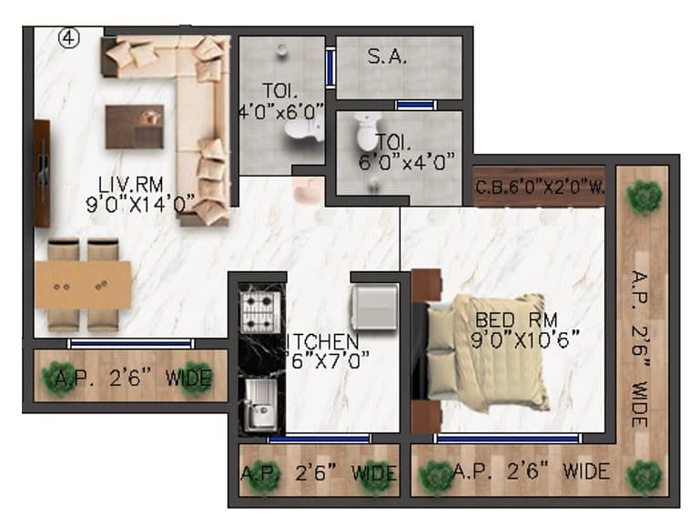 The Vaidiki Signature Unit plan - 421 sq.ft.