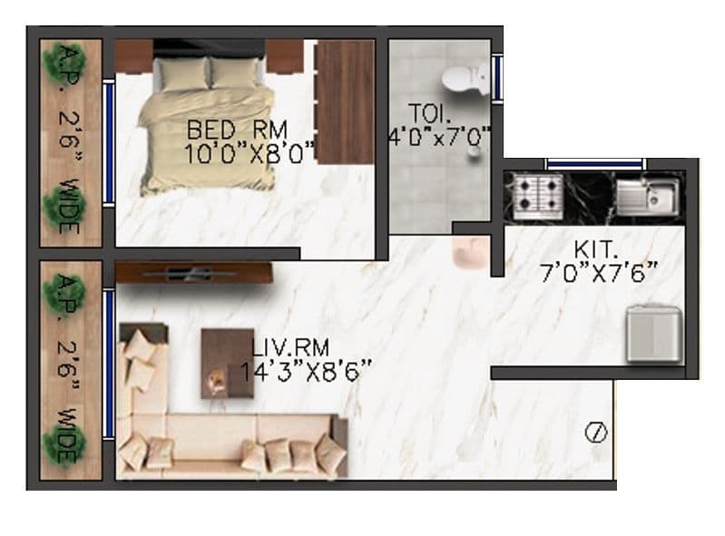 The Vaidiki Signature Unit plan - 462 sq.ft.