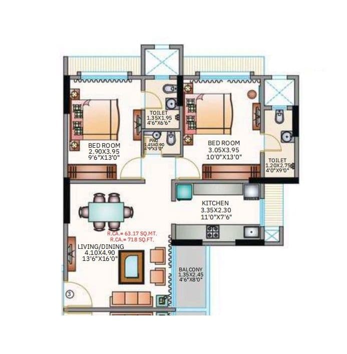 Unit plan - 718 sq.ft.