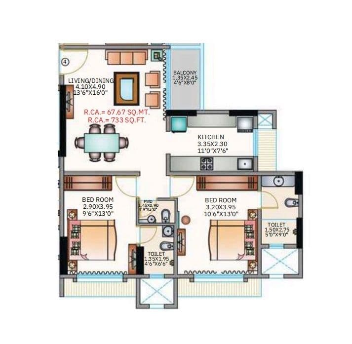 Metro Millenium Unit plan - 733 sq.ft.