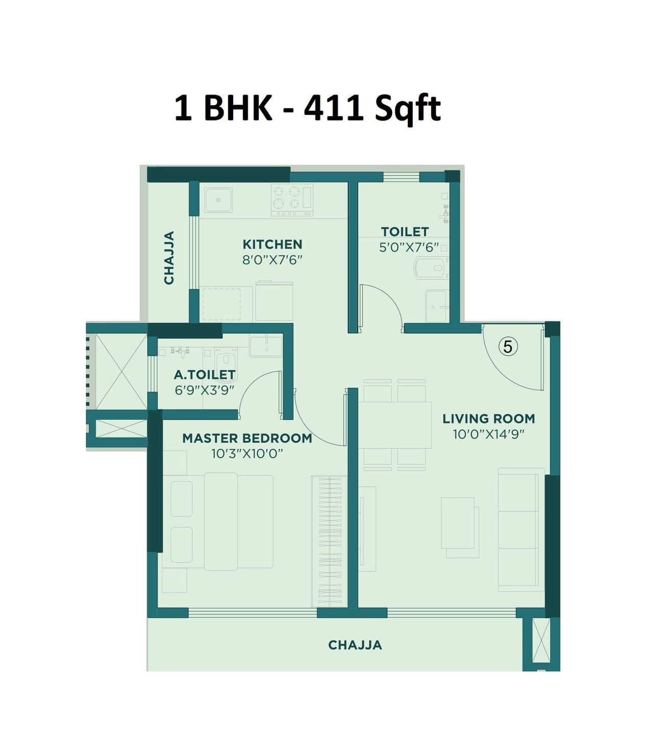 Mehta Highland Unit plan - 411 sq.ft.