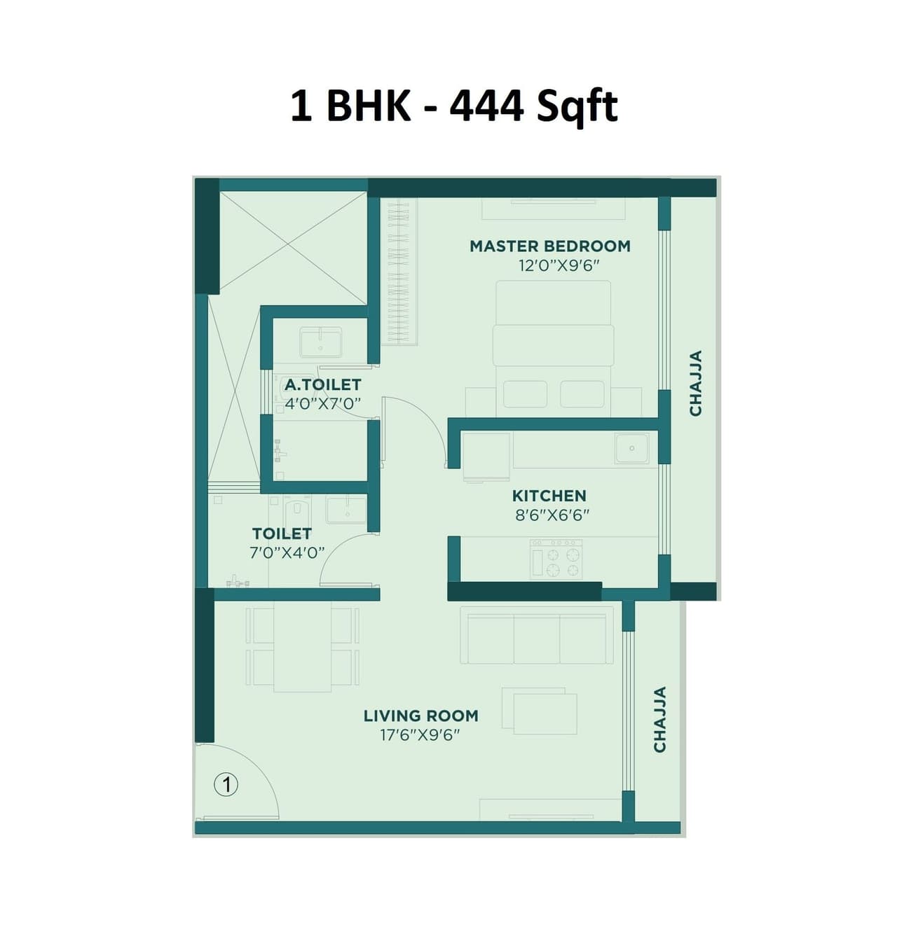Mehta Highland Unit plan - 444 sq.ft.