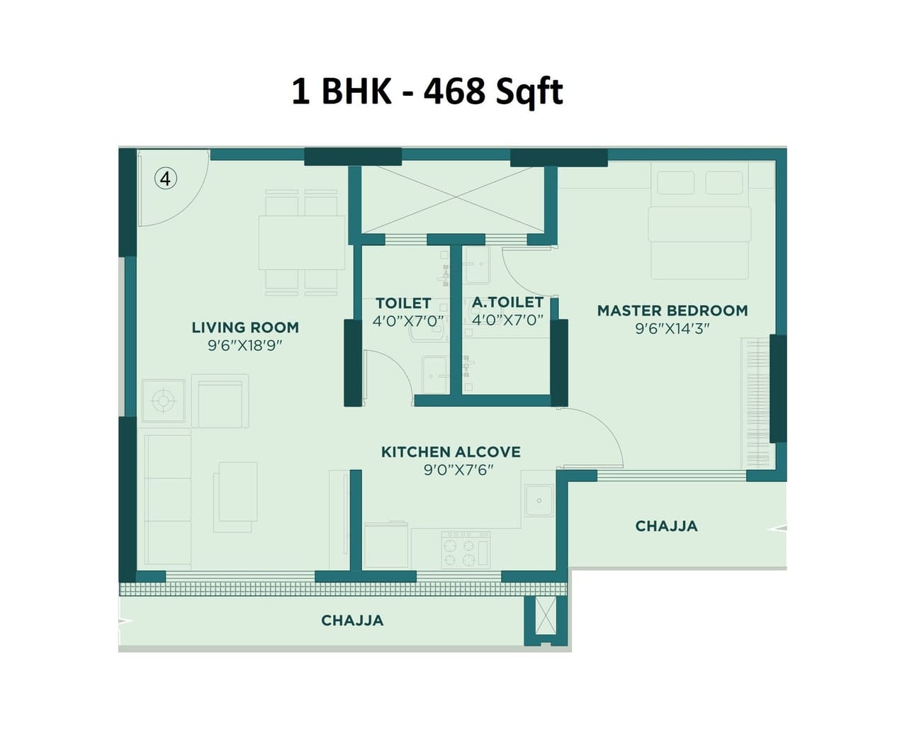 Mehta Highland Unit plan - 468 sq.ft.