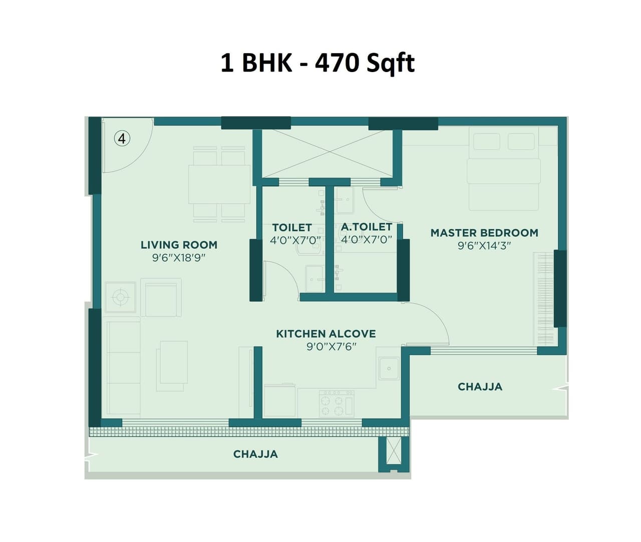 Mehta Highland Unit plan - 470 sq.ft.