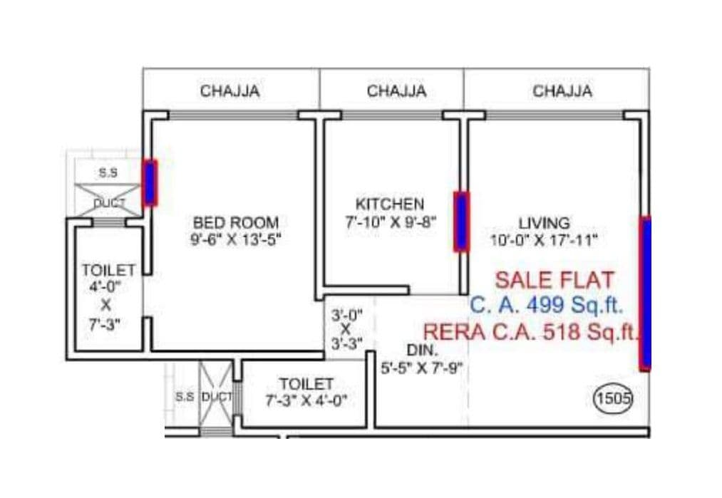 Sapphire Meera Upvan Unit plan - 518 sq.ft.
