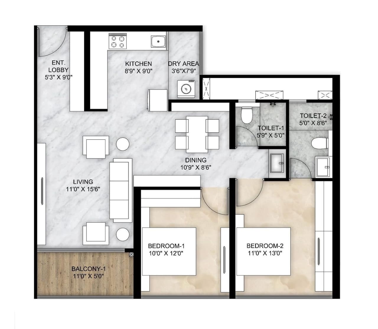 Mantra Riverside Unit plan - 879 sq.ft.