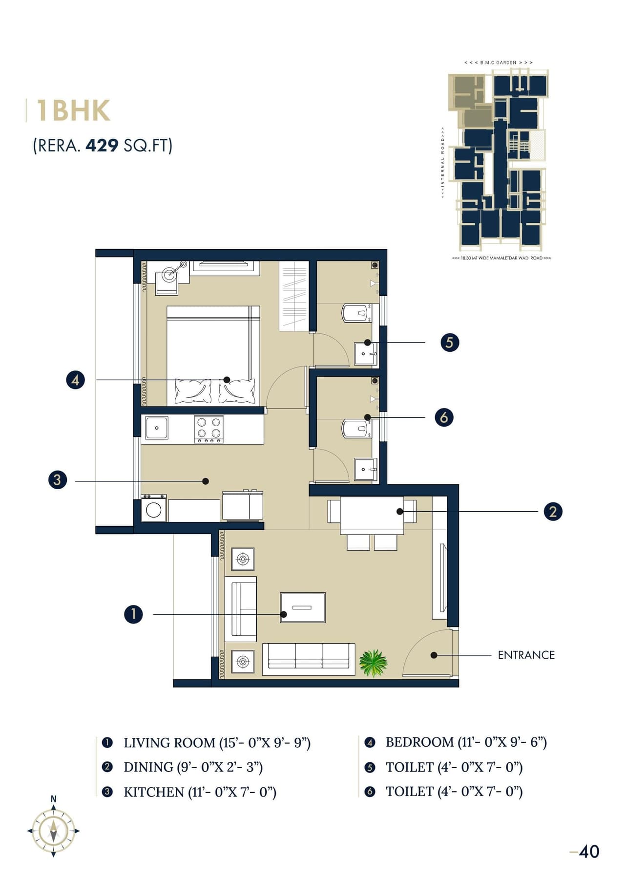 Pratap Liberty One Unit plan - 429 sq.ft.