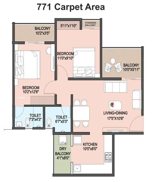 Divine Palm Springs Unit plan - 771 sq.ft.
