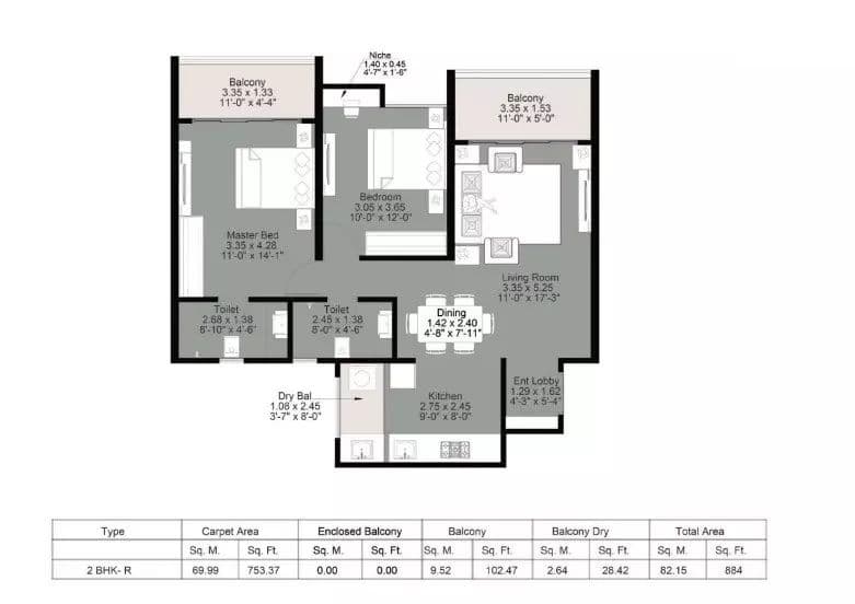 Unit plan - 884 sq.ft.