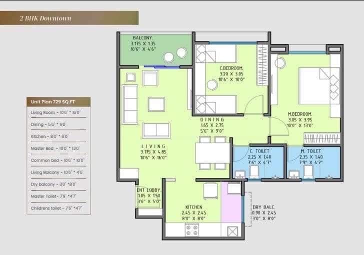 The 4th Axis Punawale Unit plan - 729 sq.ft.