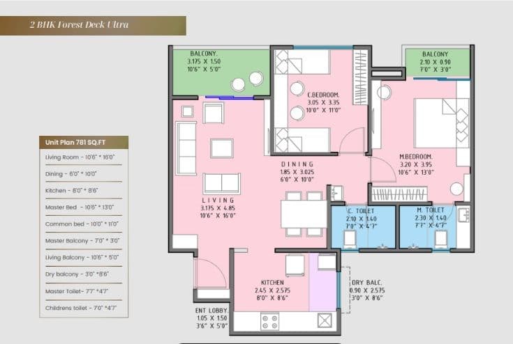 The 4th Axis Punawale Unit plan - 781 sq.ft.