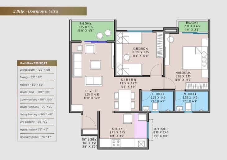 The 4th Axis Punawale Unit plan - 736 sq.ft.