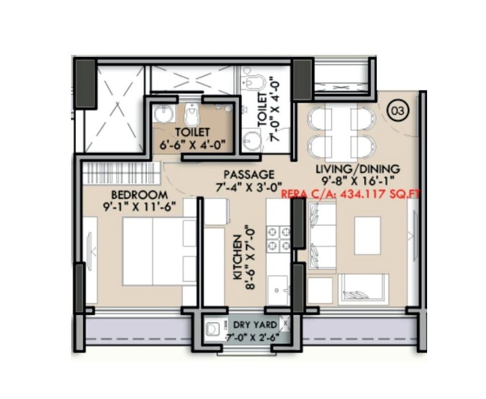 Unit plan - 434 sq.ft.