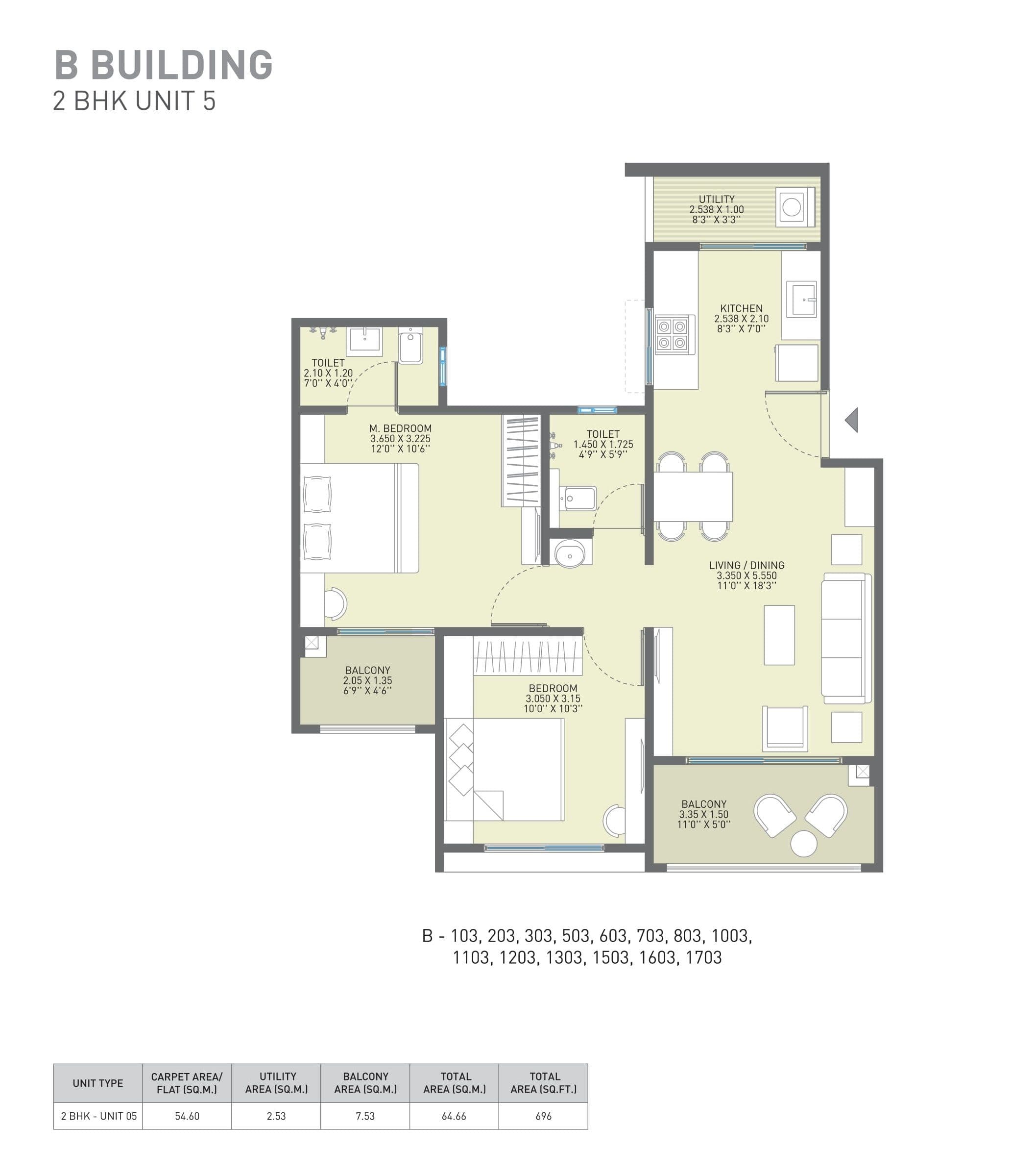 Unit plan - 696 sq.ft.