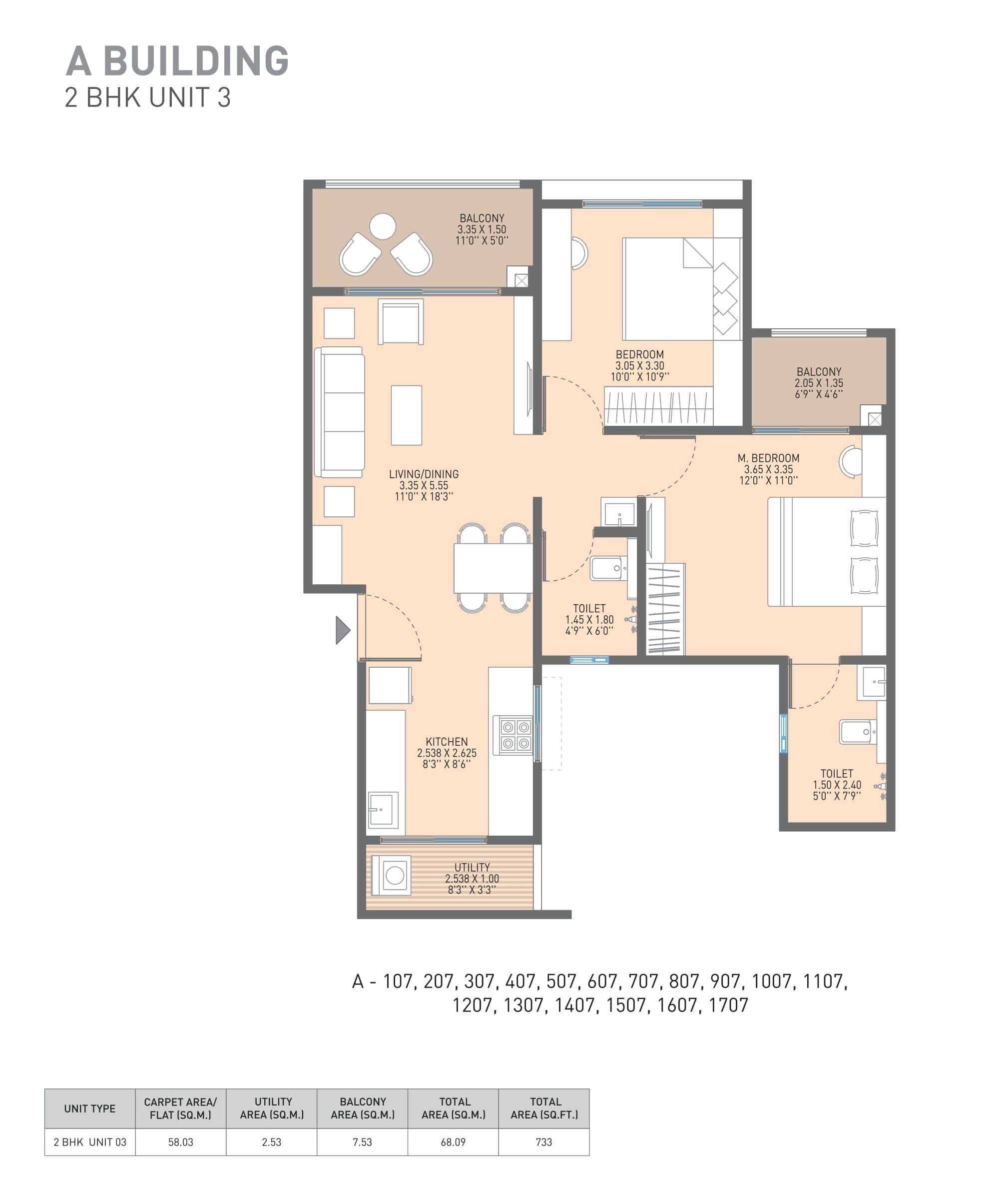Unit plan - 733 sq.ft.