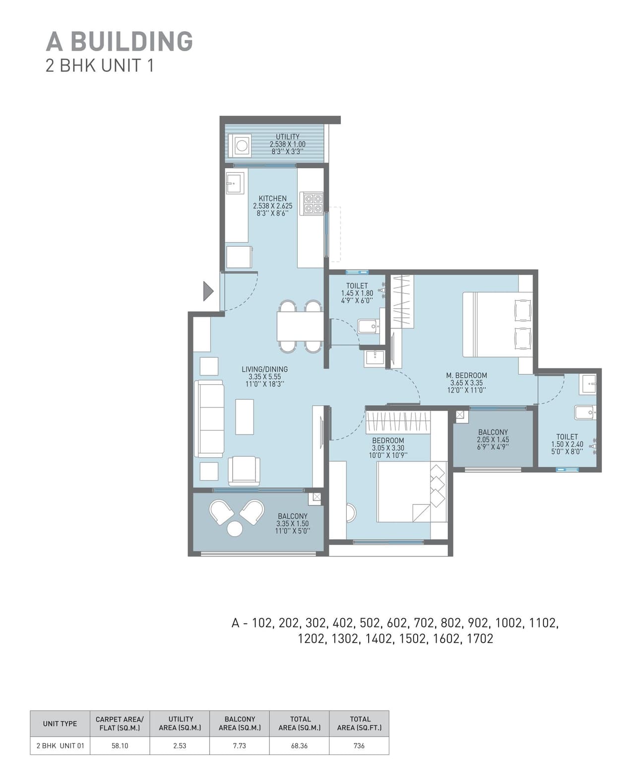 JN AA Privilege Unit plan - 736 sq.ft.