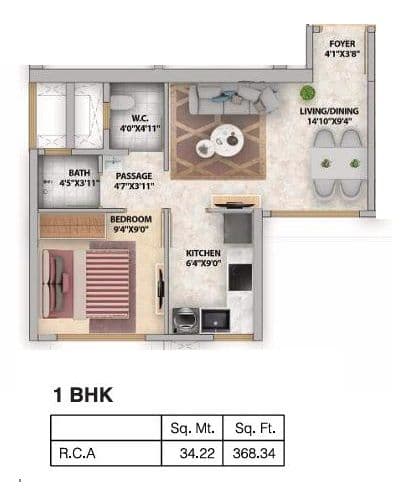 Runwal Avenue Unit plan - 368 sq.ft.