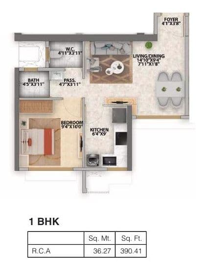 Runwal Avenue Unit plan - 390 sq.ft.
