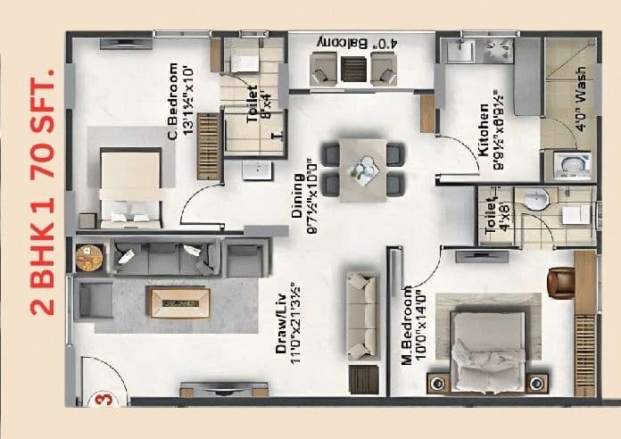 SLV Golden Towers Unit plan - 749 sq.ft.