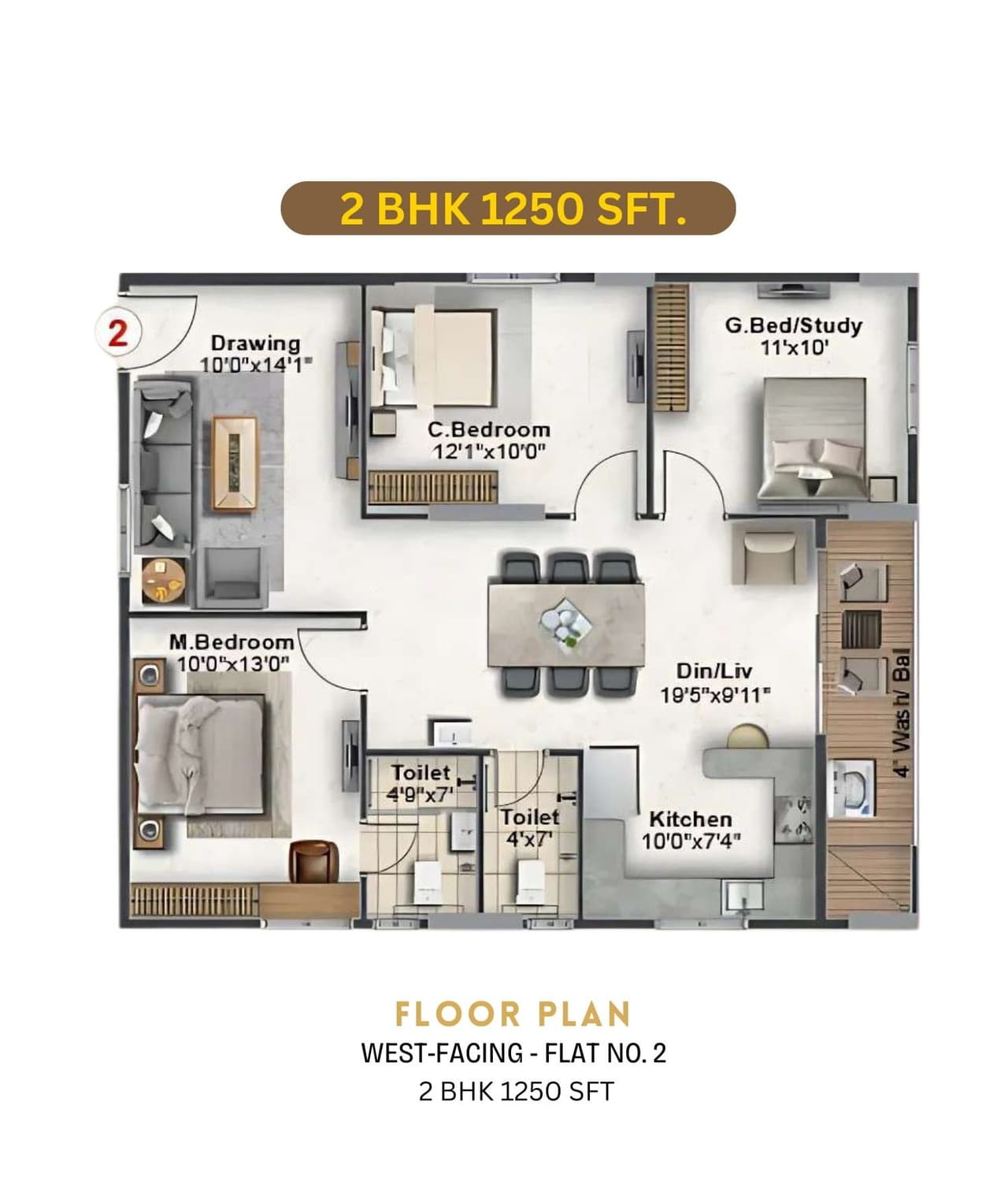 SLV Golden Towers Unit plan - 875 sq.ft.