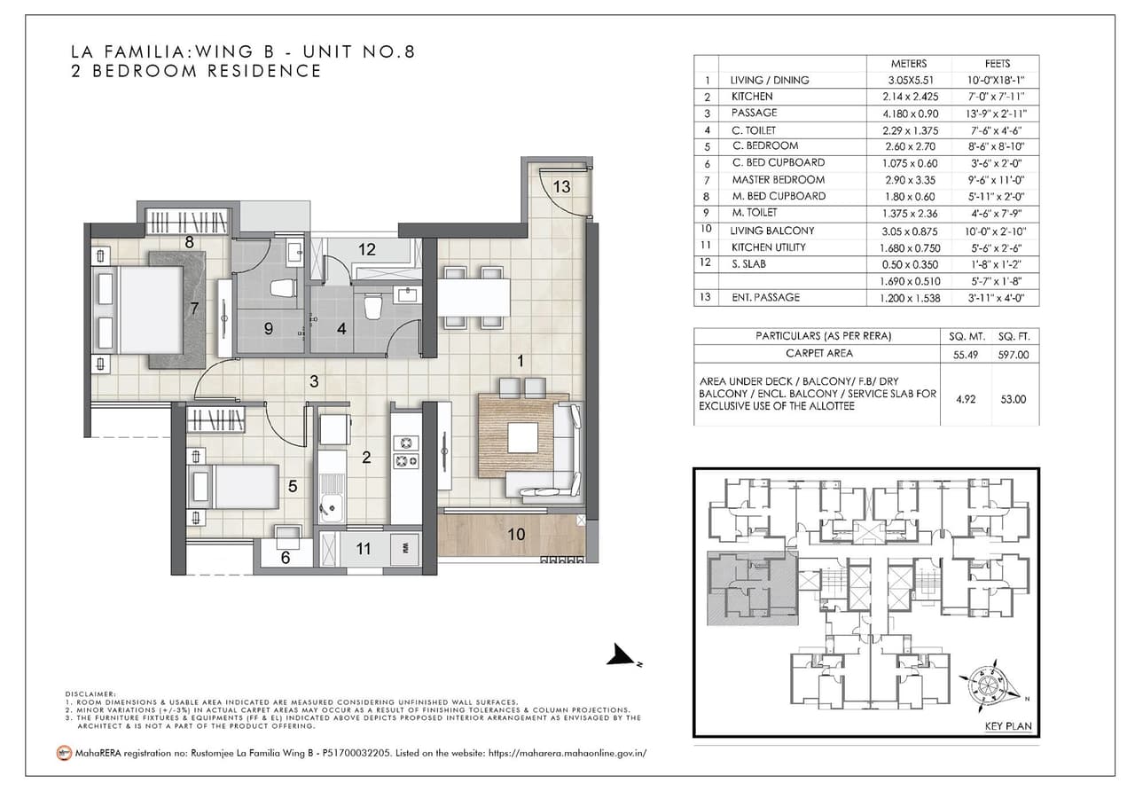 Rustomjee La Familia Unit plan - 650 sq.ft.