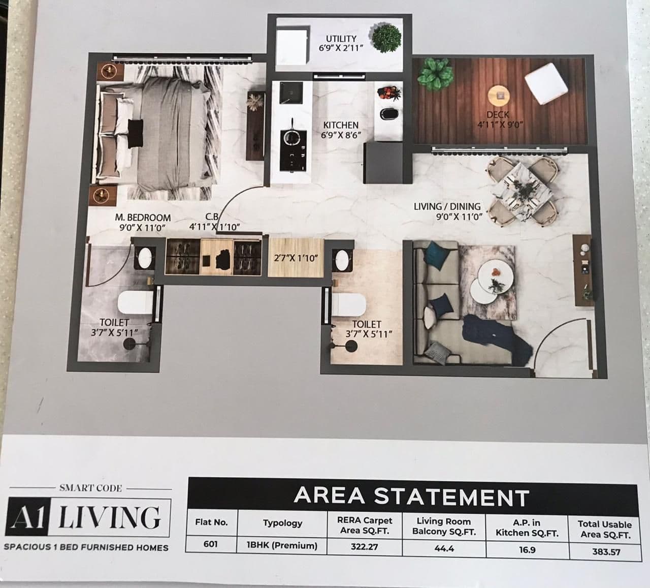 Aarav Subhash Residency Unit plan - 380 sq.ft.