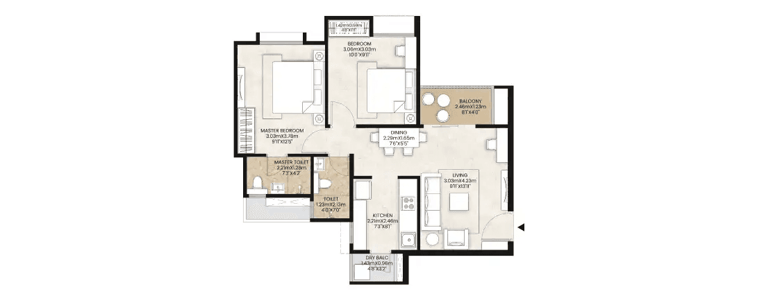 Mahindra Happinest Tathawade Unit plan - 620 sq.ft.