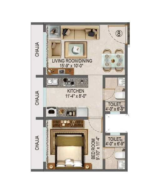 Gowda Palash Unit plan - 432 sq.ft.
