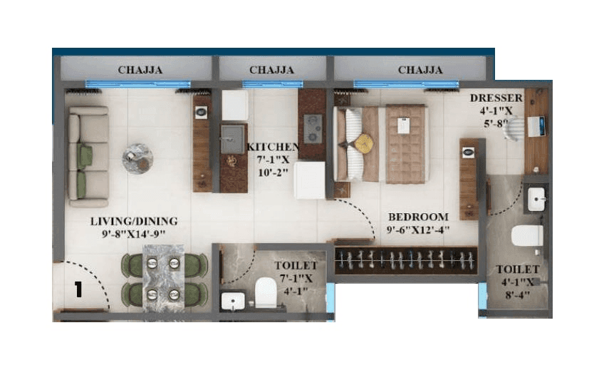 Sadguru Avighna Unit plan - 446 sq.ft.