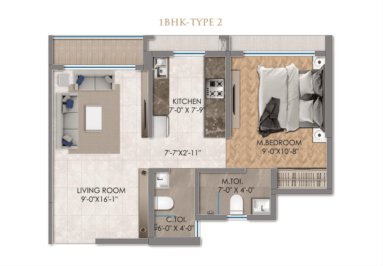 The Hyde Park Unit plan - 465 sq.ft.