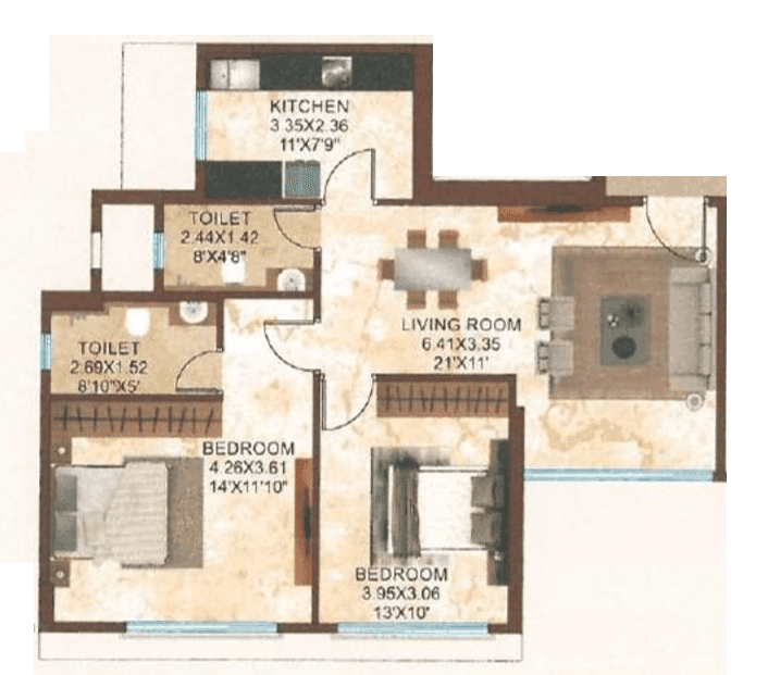 AVA Maimoona Residency Unit plan - 810 sq.ft.