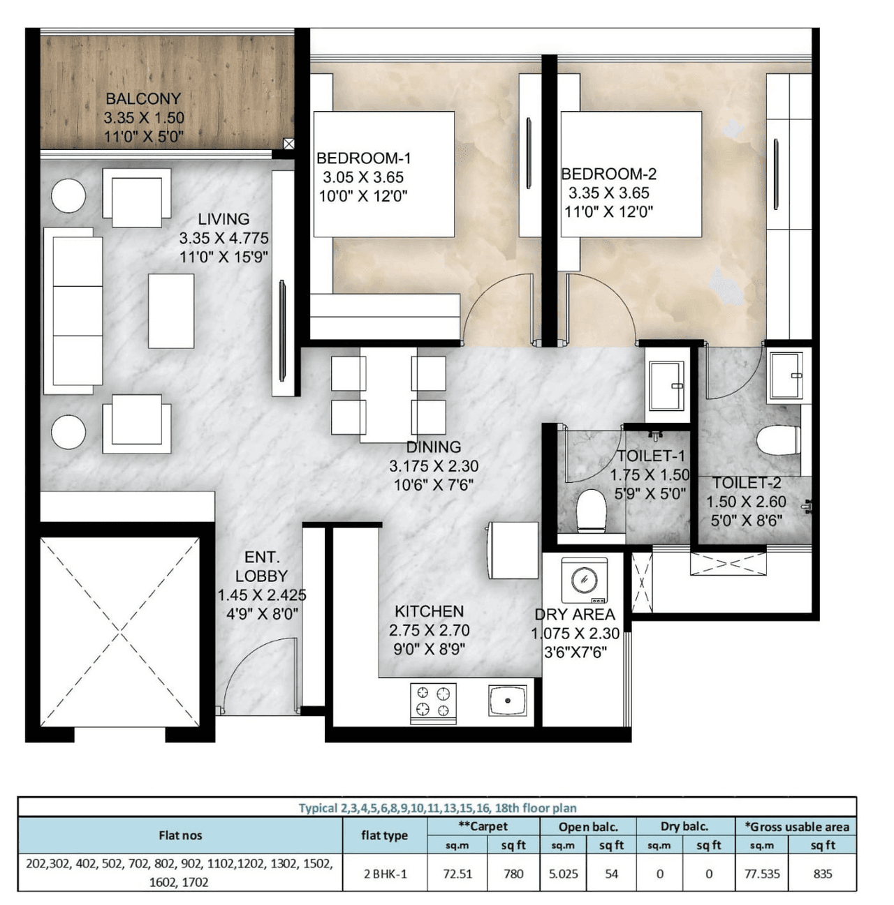 Mantra Meridian Unit plan - 835 sq.ft.