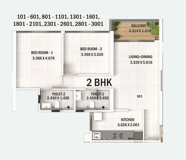Kumar Magnacity Unit plan - 757 sq.ft.